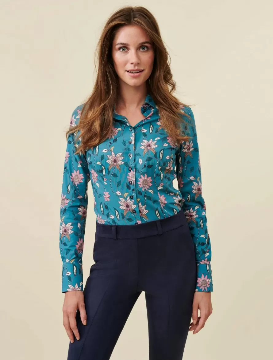 Cavallaro Napoli Blouses>Marietta Blouse Lt Petrol Blue / Pin