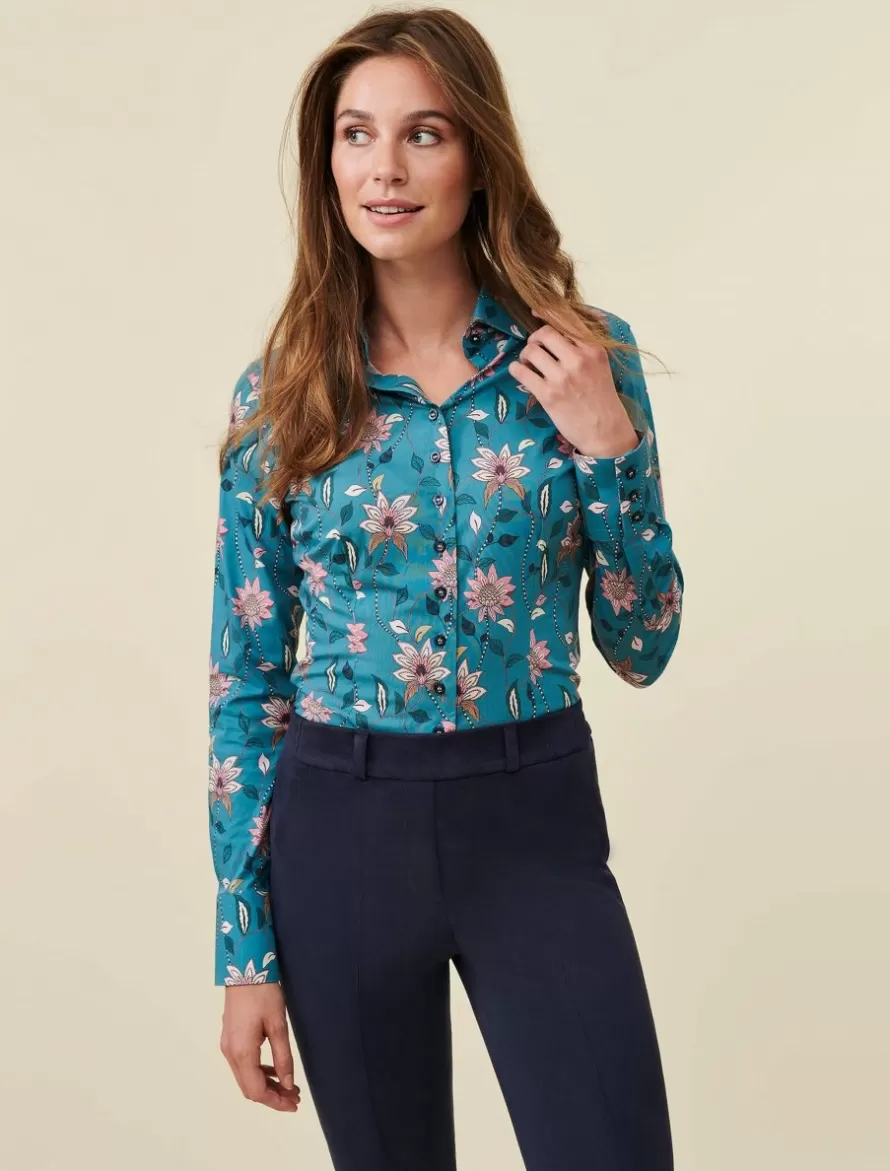 Cavallaro Napoli Blouses>Marietta Blouse Lt Petrol Blue / Pin