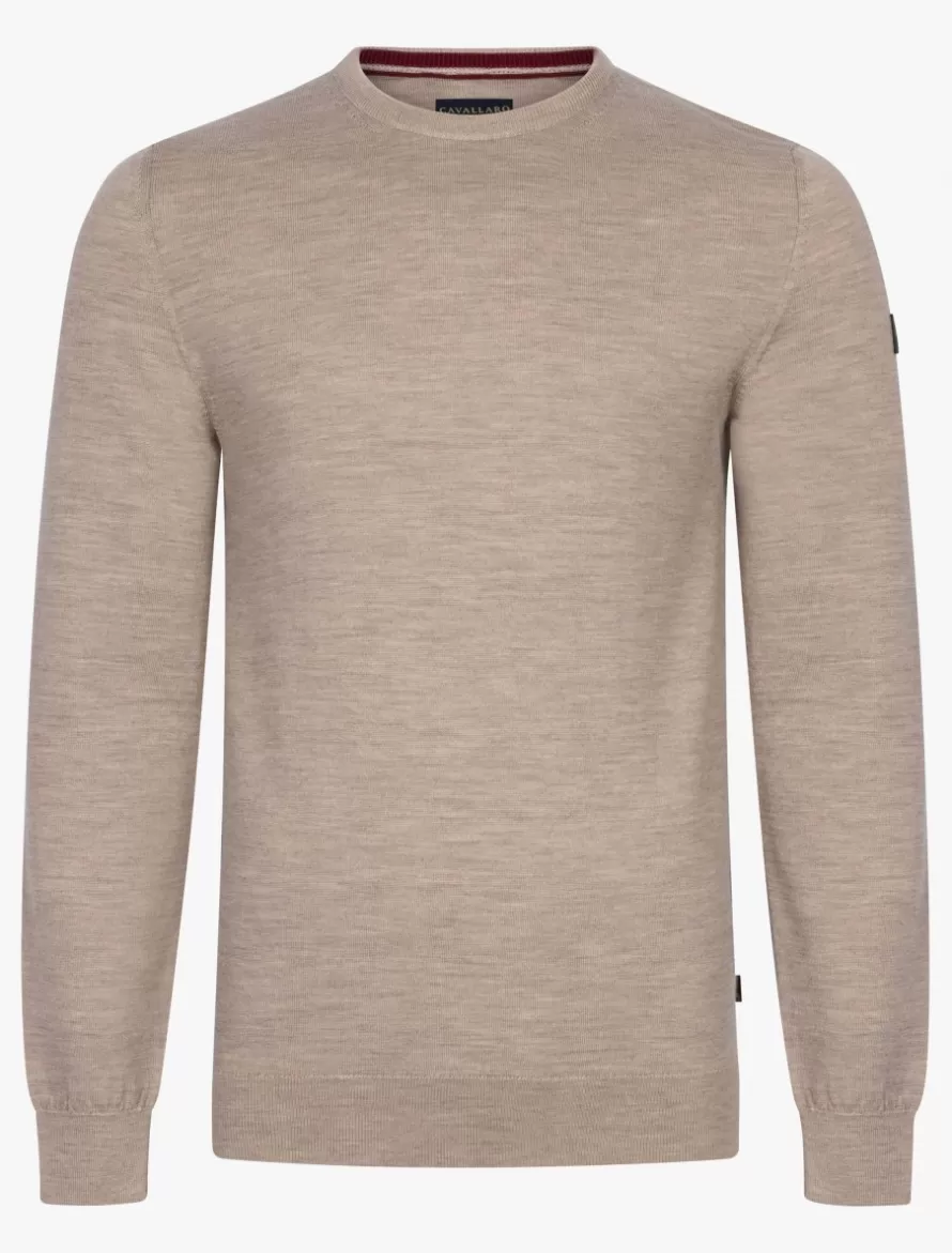 Cavallaro Napoli Truien>Merino R-Neck Trui Zand