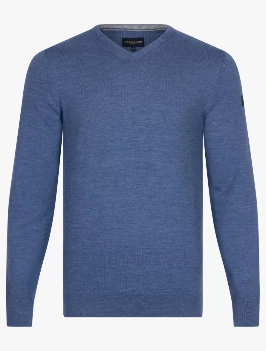 Cavallaro Napoli Truien>Merino V-Neck Trui Blauw