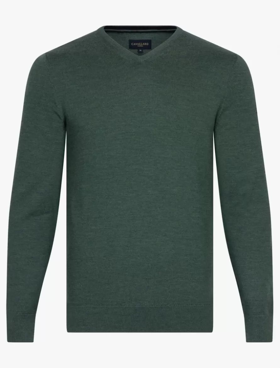 Cavallaro Napoli Truien>Merino V-Neck Trui Groen