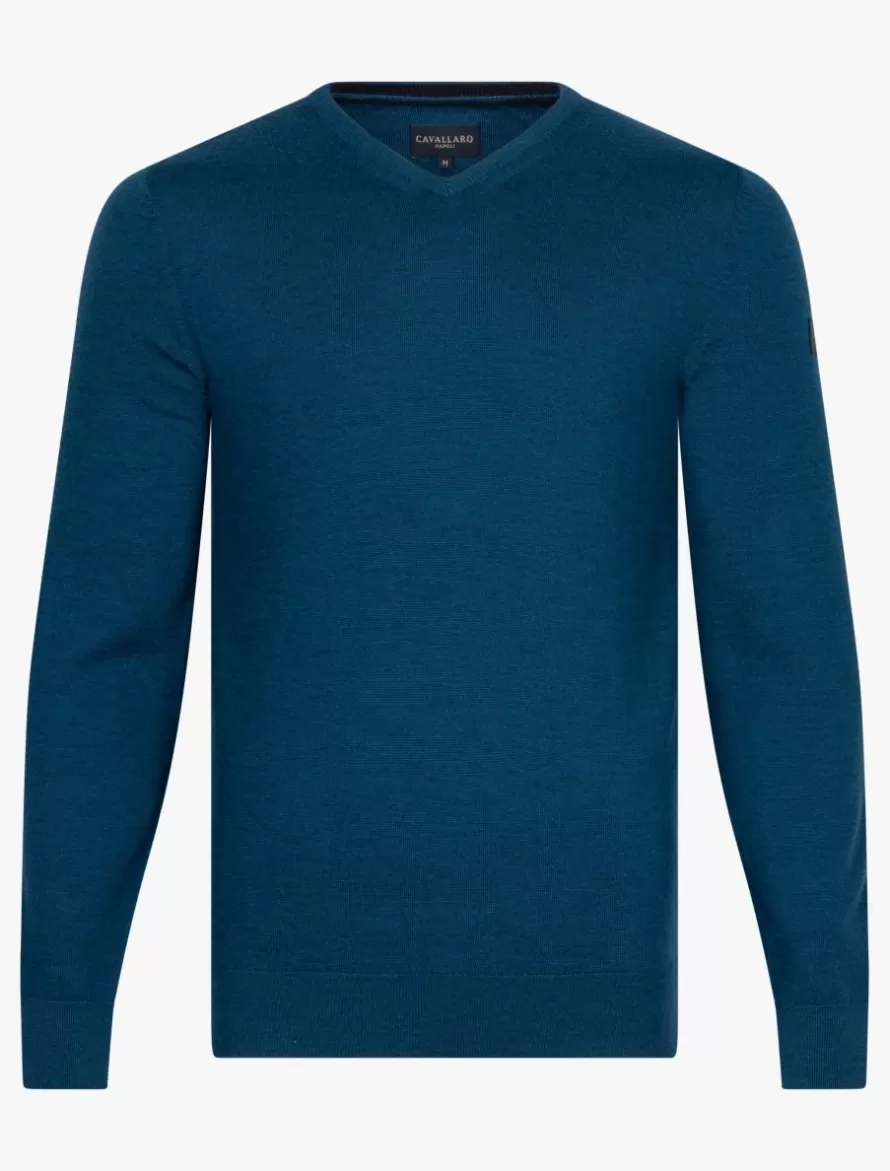 Cavallaro Napoli Truien>Merino V-Neck Trui Petrol